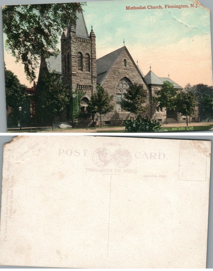 ANTIQUE POSTCARD METHODIST CHURCH FLEMINGTON N.J.