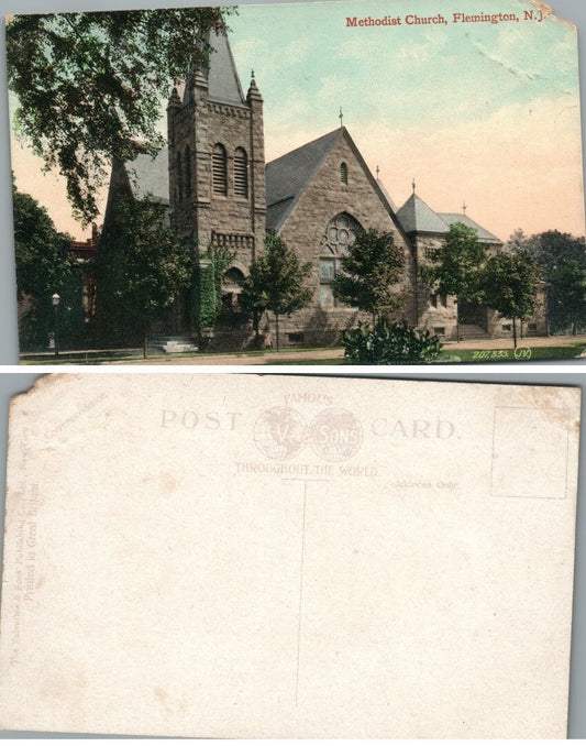 ANTIQUE POSTCARD METHODIST CHURCH FLEMINGTON N.J.