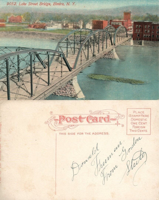 ELMIRA N.Y. LAKE STREET BRIDGE ANTIQUE POSTCARD