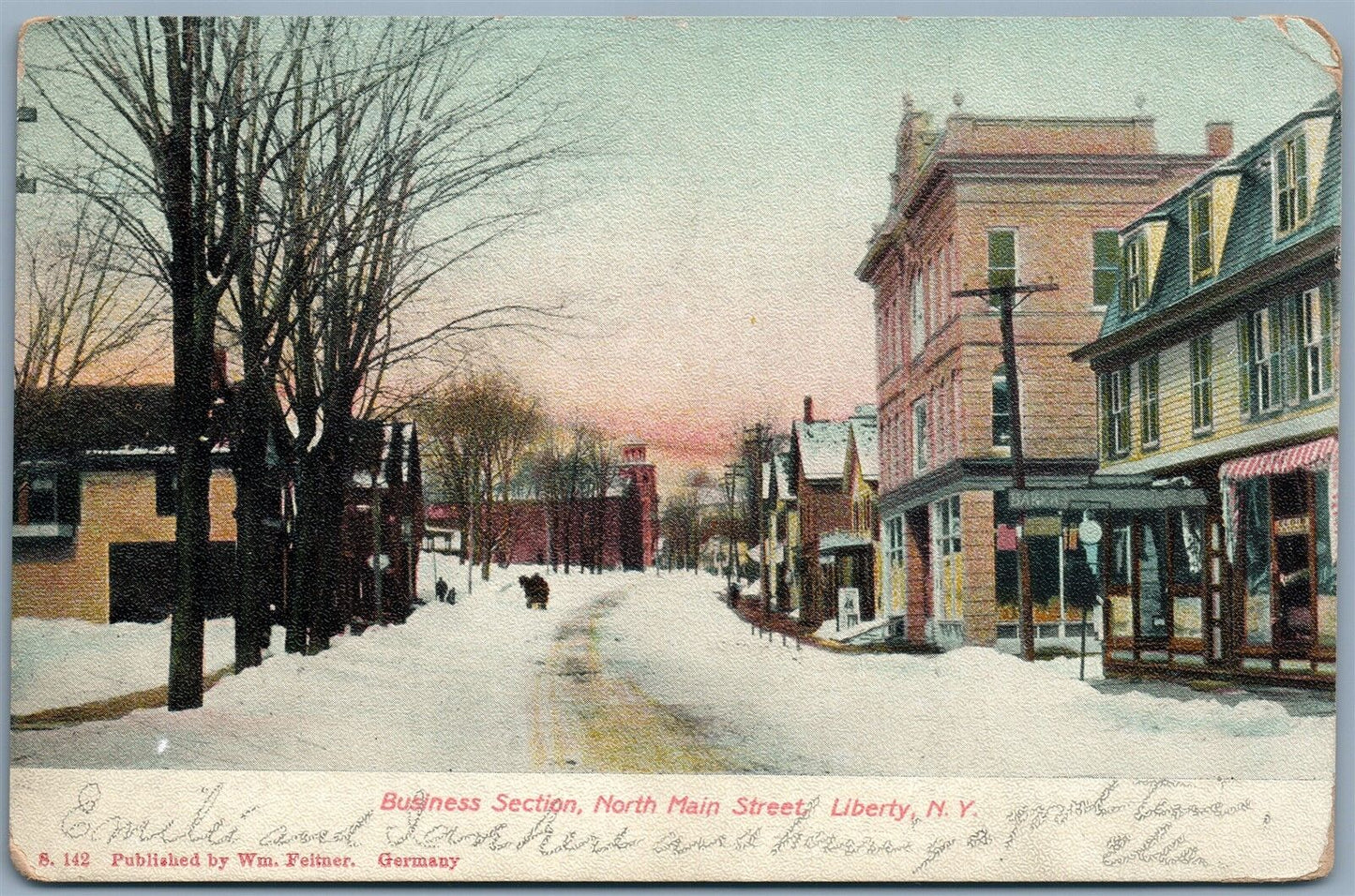 LIBERTY NY NORTH MAIN STREET 1908 ANTIQUE POSTCARD