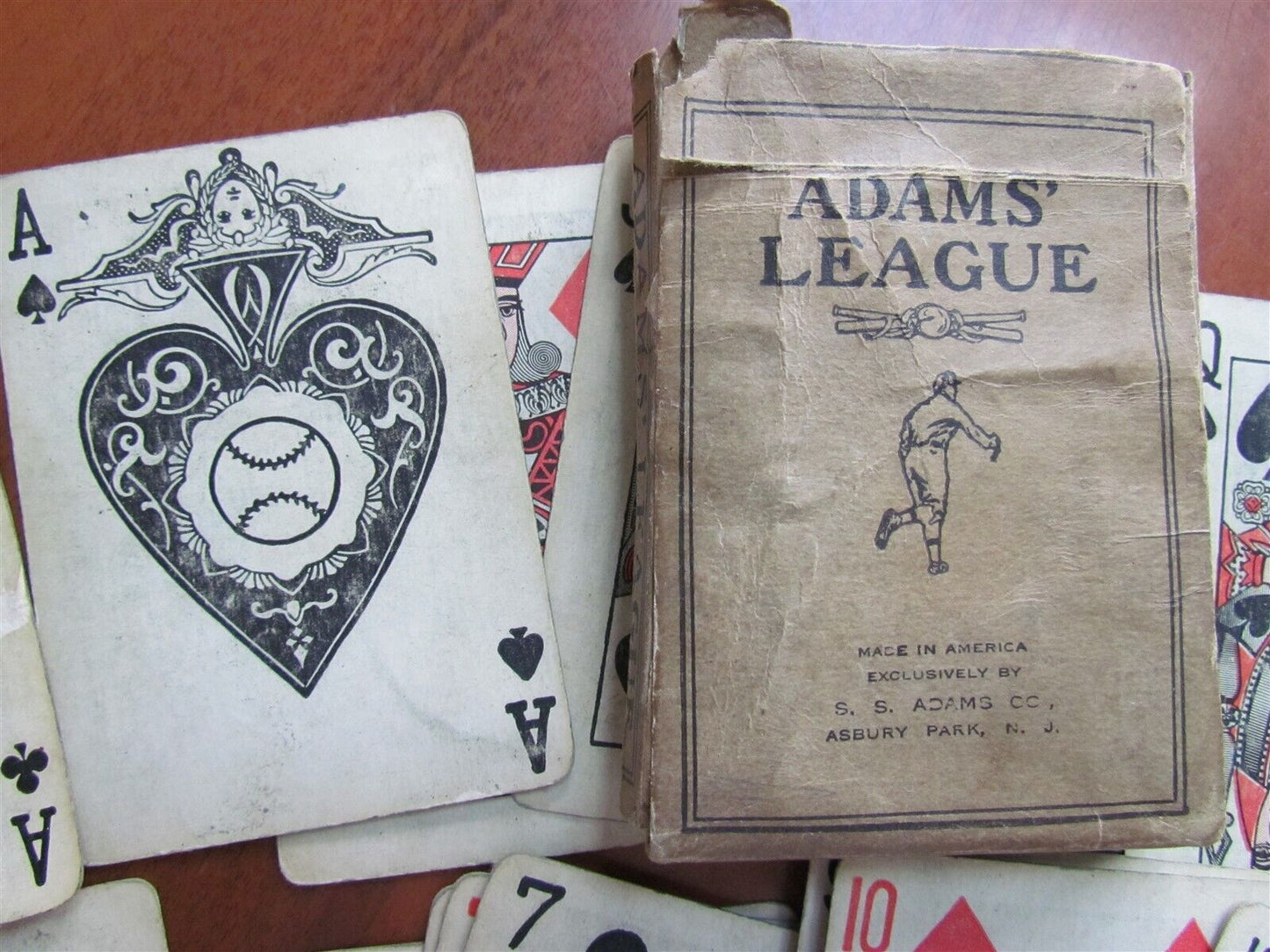 BASEBALL ADAM'S LEAGUE 1914 PLAYING CARDS TRICK DECK w/ BOX antique