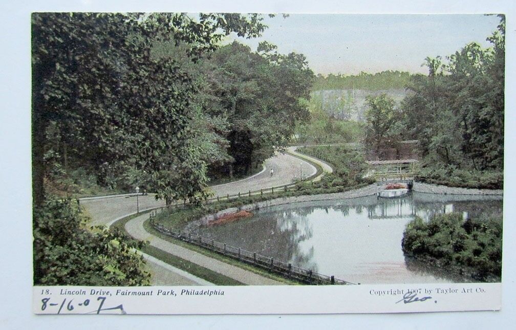 VINTAGE 1907 POSTCARD LINCOLN DRIVE FAIRMOUNT PARK PHILADELPHIA PA