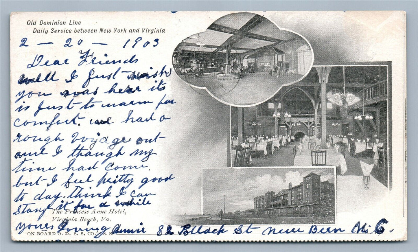 OLD DOMINION LANE between NEW YORK & VIRGINIA 1903 UNDIVIDED ANTIQUE POSTCARD