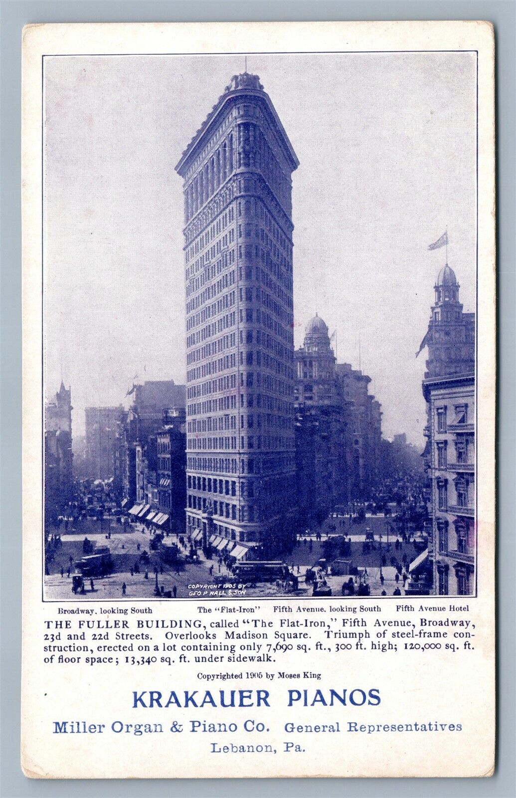 LEBANON PA KRAKAUER PIANOS ADVERTISING ANTIQUE POSTCARD