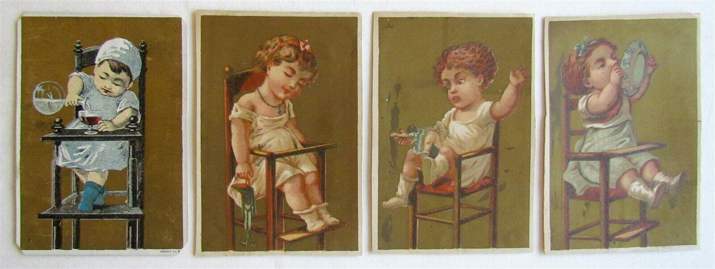 LITTLE GIRL in BABY CHAIR SET OF 4 ANTIQUE VICTORIAN TRADE CARDS