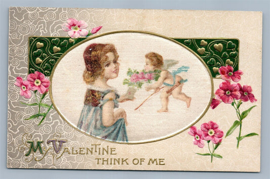 VALENTINE DAY EMBOSSED ANTIQUE POSTCARD on SILK