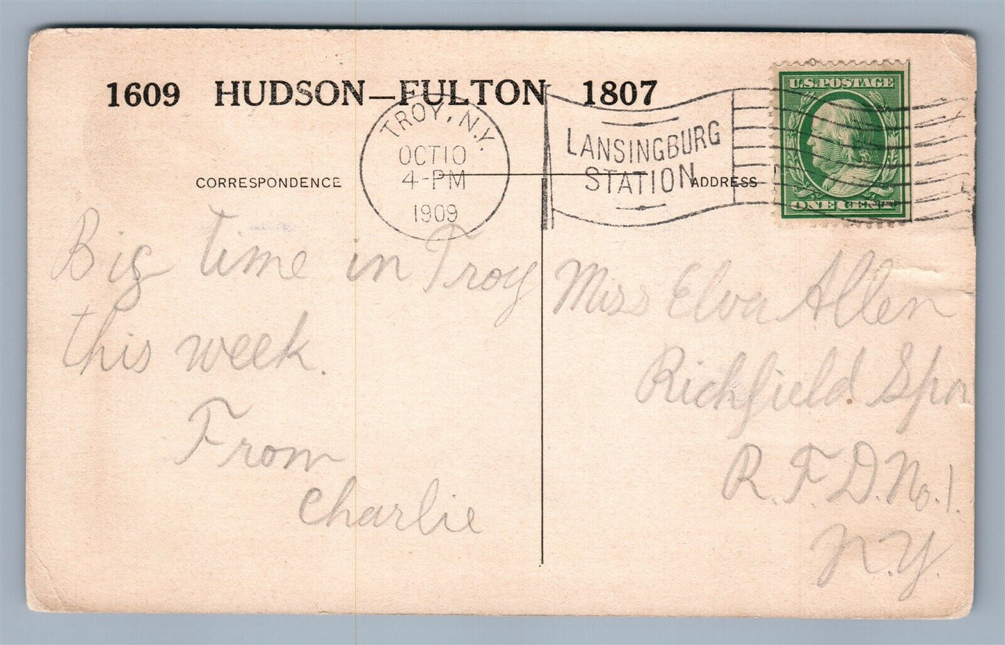 JONATHAN HULLS' STEAMBOAT ANTIQUE POSTCARD 1609 HUDSON FULTON 1807