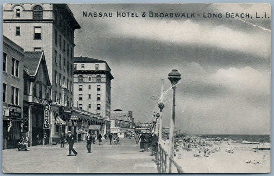 LONG ISLAND NY NASSAU HOTEL & BOARDWALK 1945 VINTAGE POSTCARD