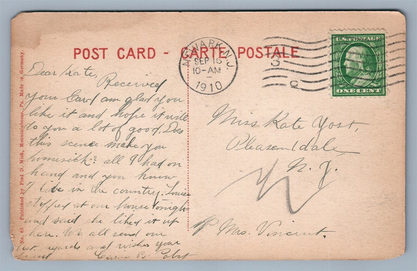 MOUNTAINHOME PA OLD DAM ANTIQUE POSTCARD