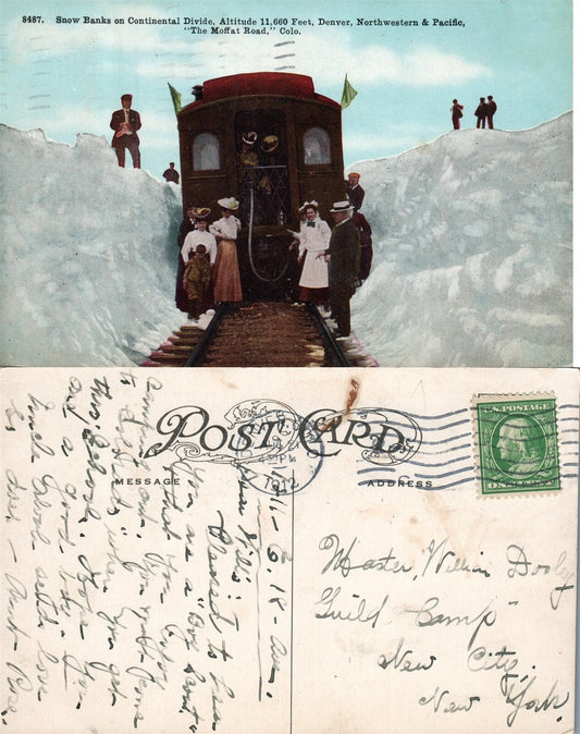 MOFFAT ROAD CO CONTINENTAL DIVIDE SNOW 1912 ANTIQUE POSTCARD railroad railway