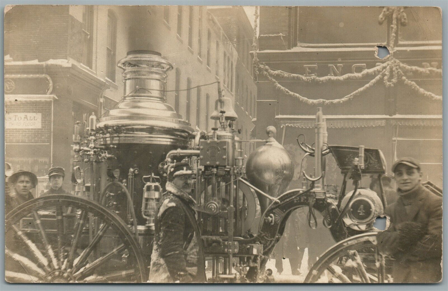 FIREFIGHTERS FIRE ENGINE CAR ANTIQUE REAL PHOTO POSTCARD RPPC