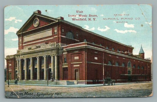 WESTFIELD NY IRON'S MUSIC STORE ADVERTISING ANTIQUE POSTCARD