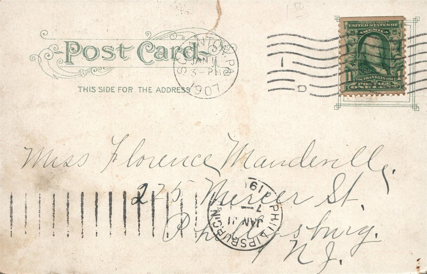 SCRANTON PA COURT HOUSE SQUARE 1907 UNDIVIDED ANTIQUE POSTCARD