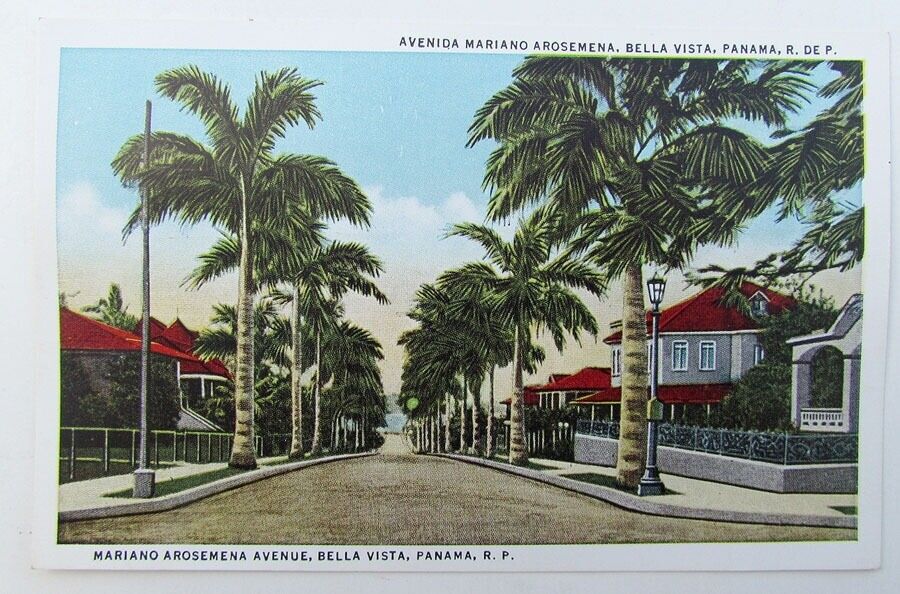 VINTAGE POSTCARD - MARIANO AROSEMENA AVENUE BELLA VISTA PANAMA street scene