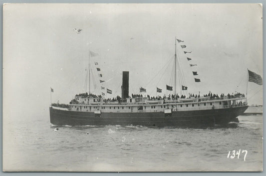 STEAMSHIP MANHATTAN VINTAGE REAL PHOTO POSTCARD RPPC