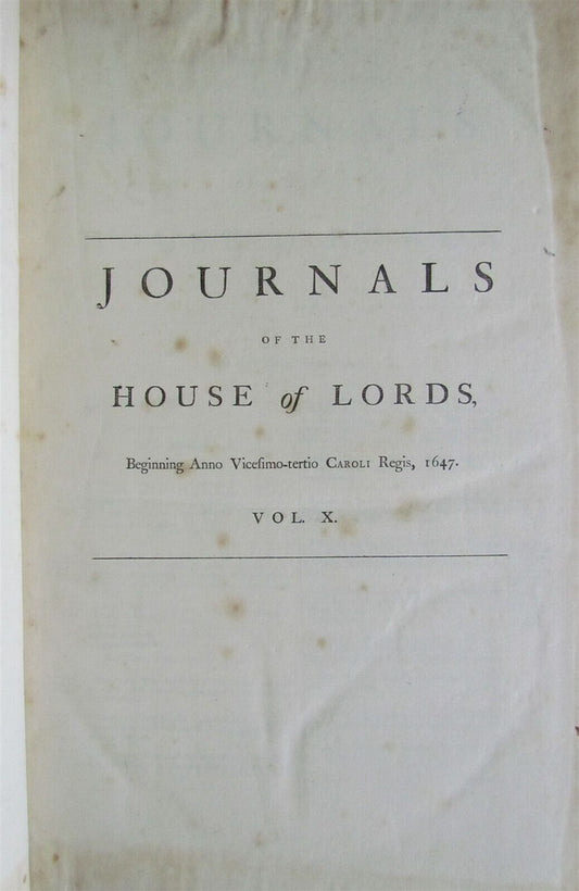 JOURNALS OF THE HOUSE OF LORDS 1647-1648 large folio antique in ENGLISH