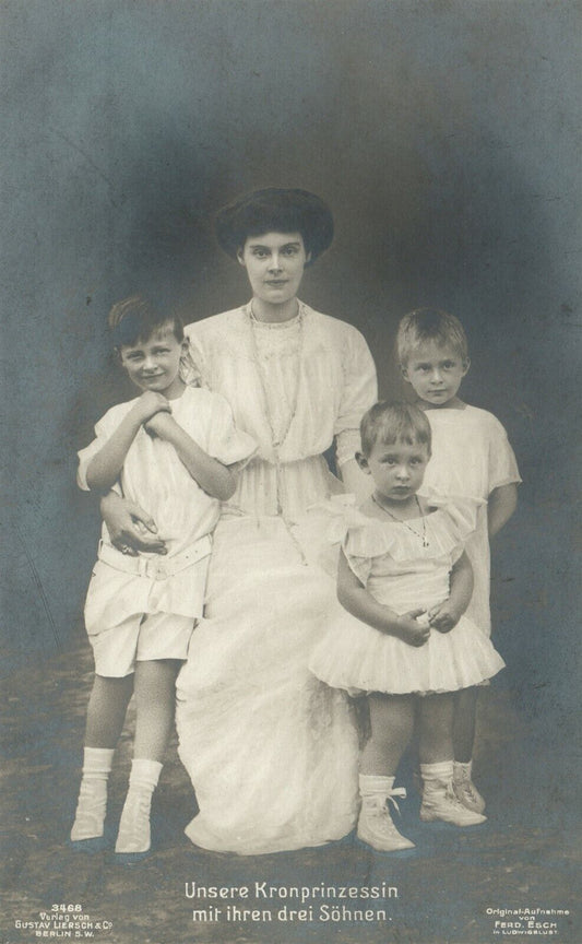 PRUSSIAN CROWN PRINCESS CECILIE w/ KIDS ANTIQUE REAL PHOTO POSTCARD RPPC