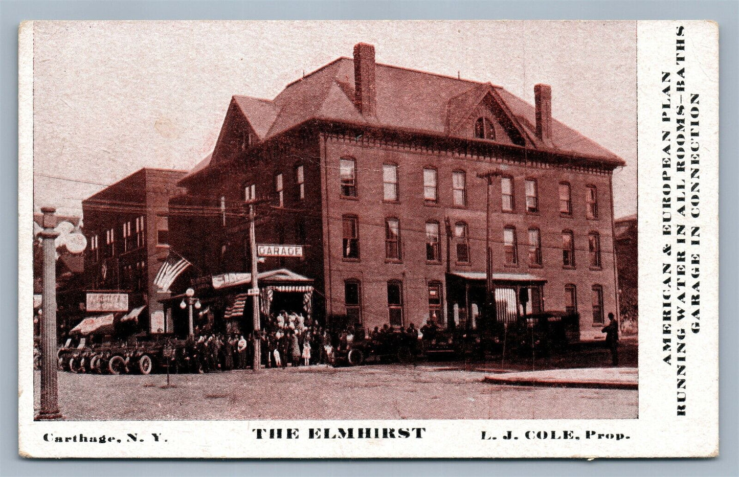 CARTHAGE NY ELMHIRST HOTEL L.J.COLE PROP. ANTIQUE POSTCARD