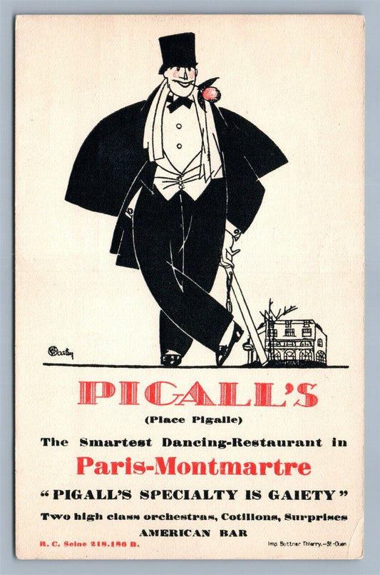 PIGALL'S PLACE PIGALLE DANCING RESTAURANT w/ AMERICAN BAR ANTIQUE POSTCARD