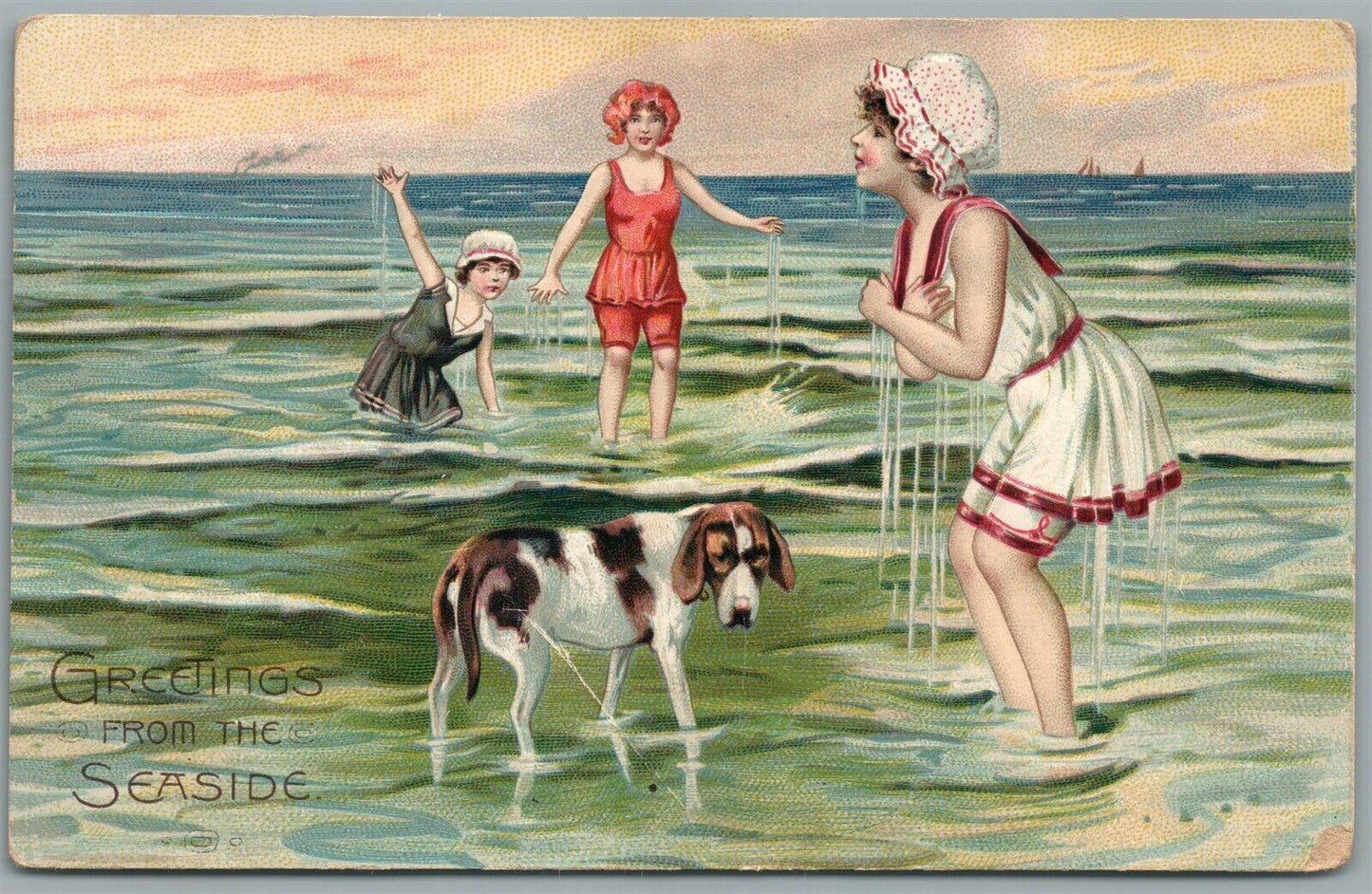 SEASIDE NJ GREETINGS ANTIQUE POSTCARD