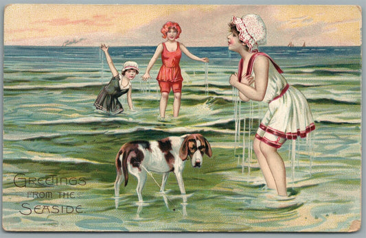 SEASIDE NJ GREETINGS ANTIQUE POSTCARD