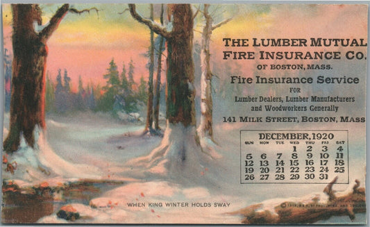 BOSTON MA LUMBER MUTUAL FIRE INSURANCE CO. ADVERTISING ANTIQUE POSTCARD