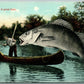 FISHING EXAGGERATED ANTIQUE POSTCARD FISH IS GREAT HERE