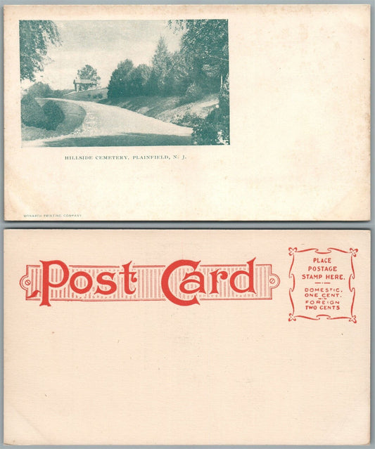 PLAINFIELD N.J. HILLSIDE CEMETERY UNDIVIDED ANTIQUE POSTCARD