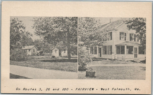 WEST FALMOUTH ME ROUTES on 3, 26, and 100 VINTAGE POSTCARD