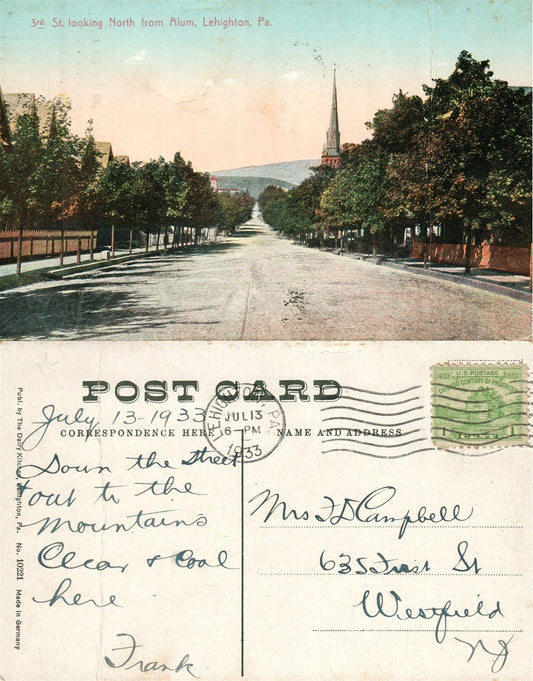 LEHIGHTON PA THIRD STREET 1933 ANTIQUE POSTCARD