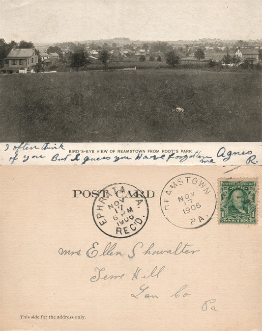 REAMSTOWN PA VIEW FROM ROOT'S PARK ANTIQUE 1906 UNDIVIDED POSTCARD