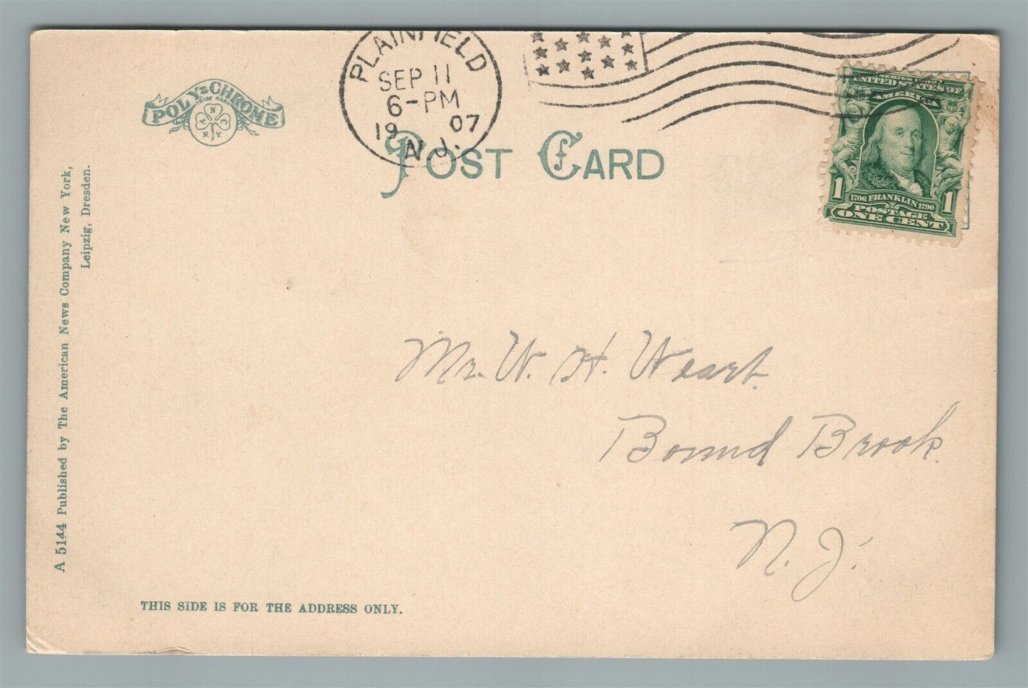 PLAINFIELD NJ JOHNSTON LODGE ANTIQUE POSTCARD