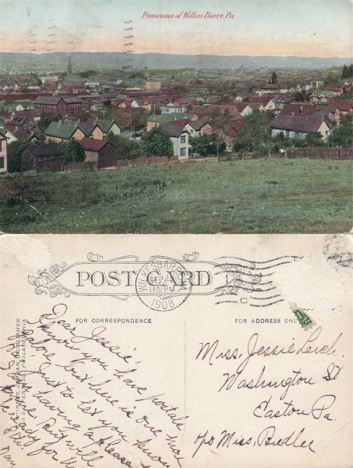 WILKES-BARRE PANORAMA ANTIQUE 1908 POSTCARD