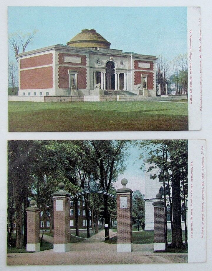 LOT OF 2 VINTAGE UNDIVIDED POSTCARDS - BOWDOLN COLLEGE BRUNSWICK MAINE