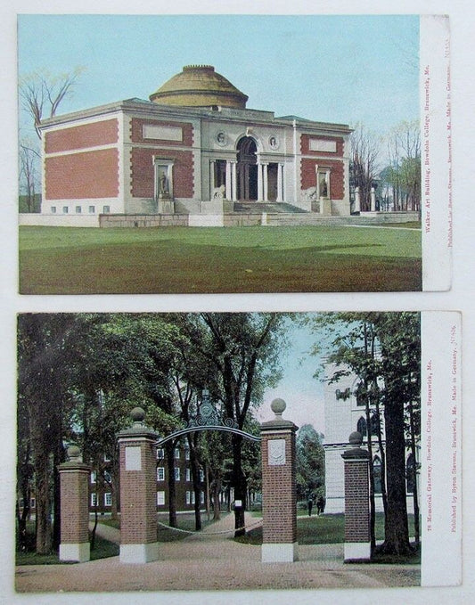 LOT OF 2 VINTAGE UNDIVIDED POSTCARDS - BOWDOLN COLLEGE BRUNSWICK MAINE