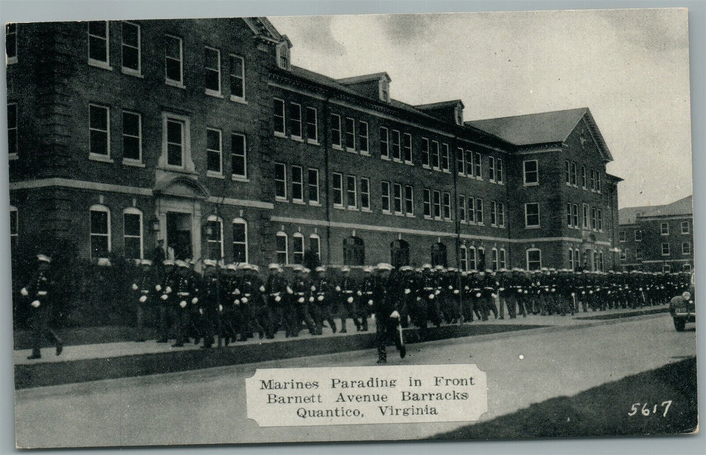 QUANTICO VA MARINES PARADING BARNETT AVENUE BARRACKS ANTIQUE POSTCARD