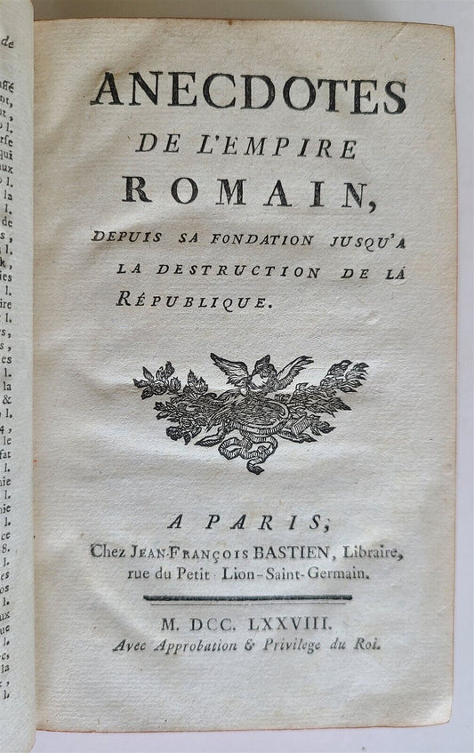 1778 ANECDOTES DE L'EMPIRE ROMAIN antique FRENCH HISTORY of ROMAN EMPIRE