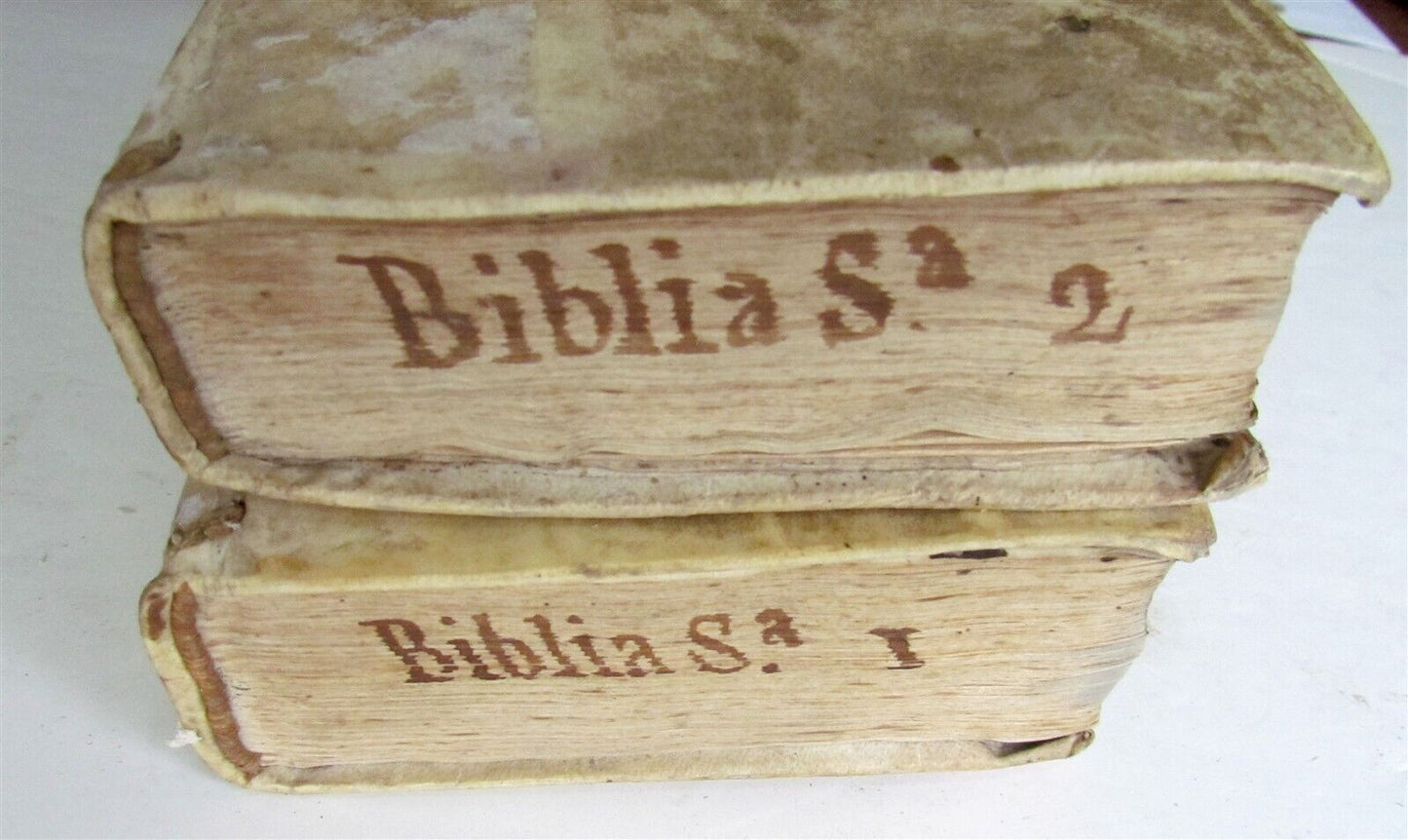 1740 BIBLE ILLUSTRATED 2 VOLUMES OLD TESTAMENT antique VELLUM BINDING in LATIN