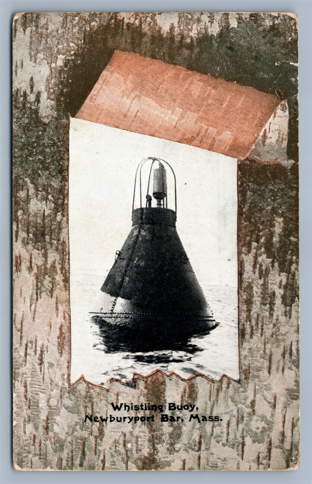 NEWBURYPORT BAR MA WHISTLING BUOY LIGHTHOUSE 1907 ANTIQUE POSTCARD