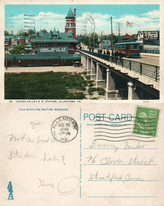 ALLENTOWN PA LEHIGH VALLEY  RAILROAD STATION 1945 VINTAGE POSTCARD railway depot