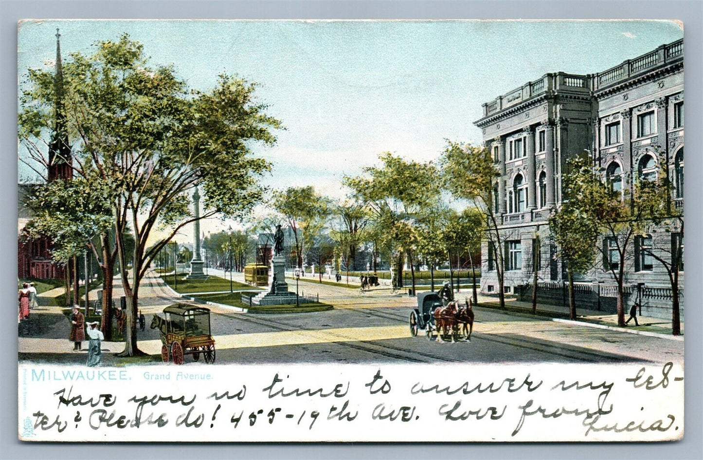 MILWAUKEE WI GRAND AVENUE 1908 ANTIQUE POSTCARD