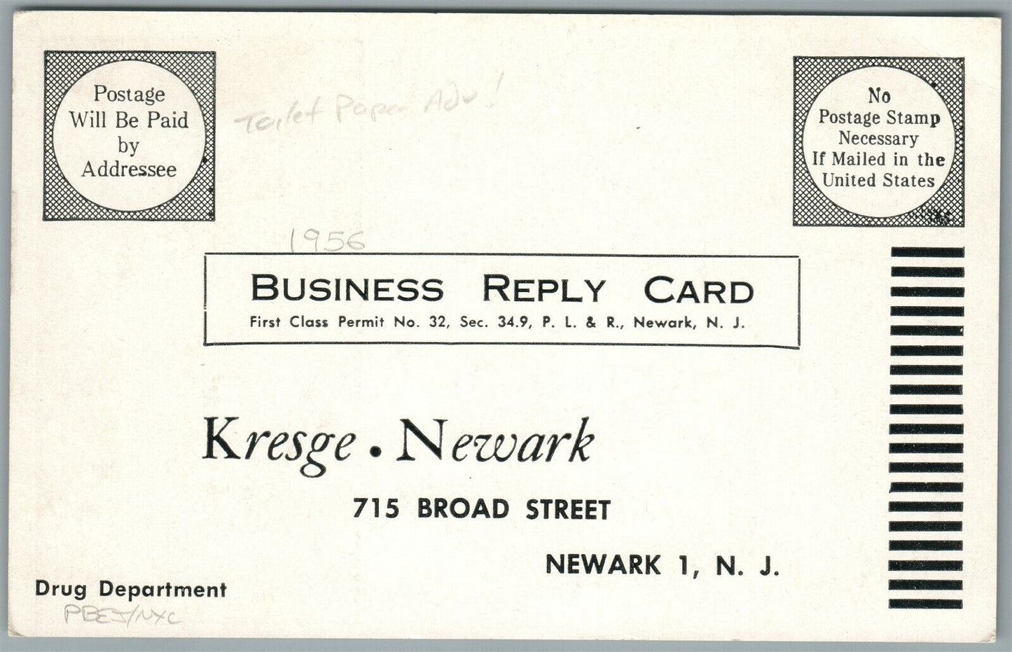 NEWARK NJ KRESGE PAPER SPECIALS ADVERTISING VINTAGE POSTCARD
