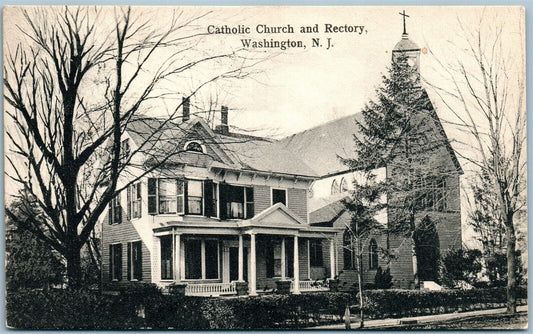 WASHINGTON NJ CATHOLIC CHURCH & RECTORY ANTIQUE POSTCARD