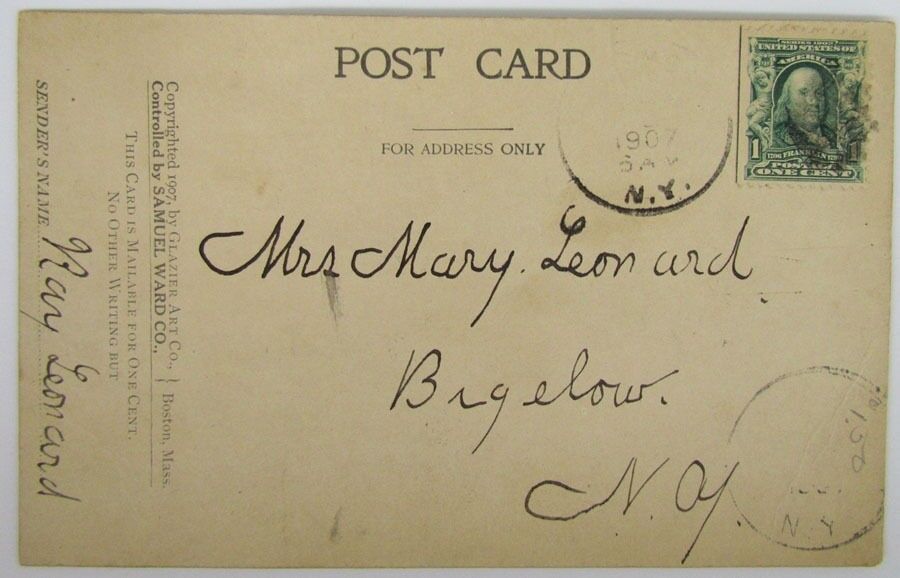 1907 ANTIQUE UNDIVIDED POSTCARD HEART OF CANTON N.Y.