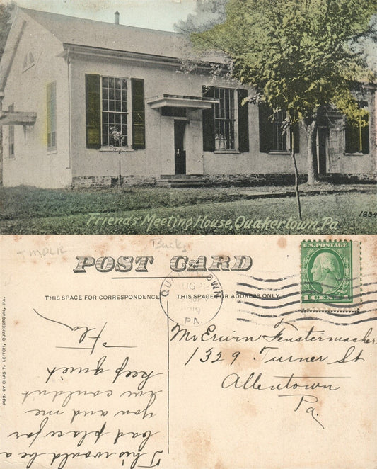 QUAKERTOWN BUCKS COUNTY PA FRIENDS MEETING HOUSE 1919 ANTIQUE POSTCARD