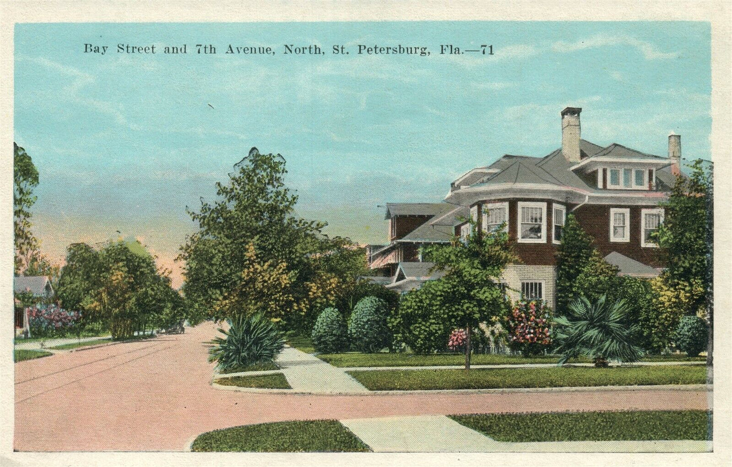 ST.PETERSBURG FL BAY STREET & 7th AVENUE NORTH STR. ANTIQUE POSTCARD