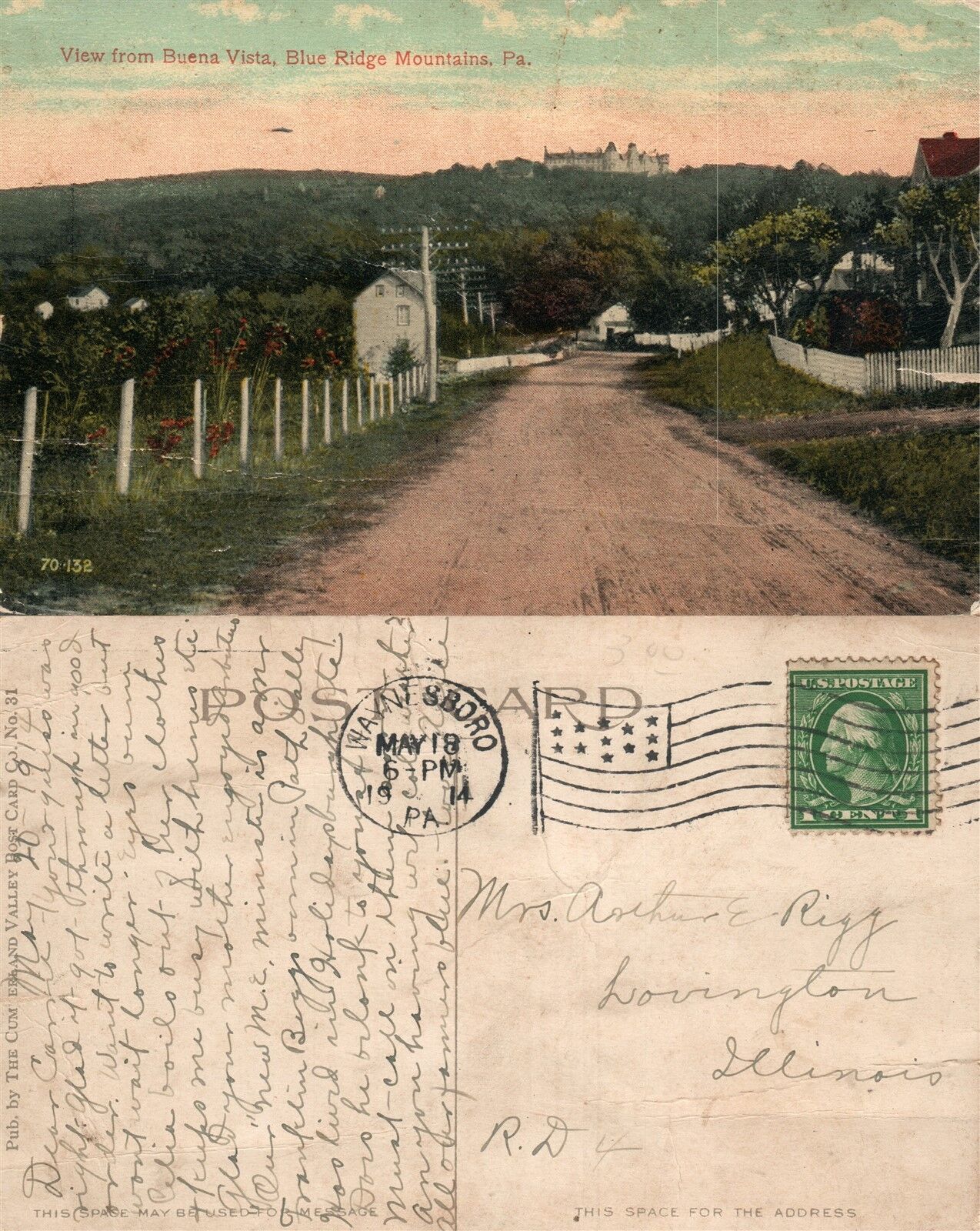 BLUE RIDGE MOUNTAINS VIEW FROM BUENA VISTA 1914 ANTIQUE POSTCARD