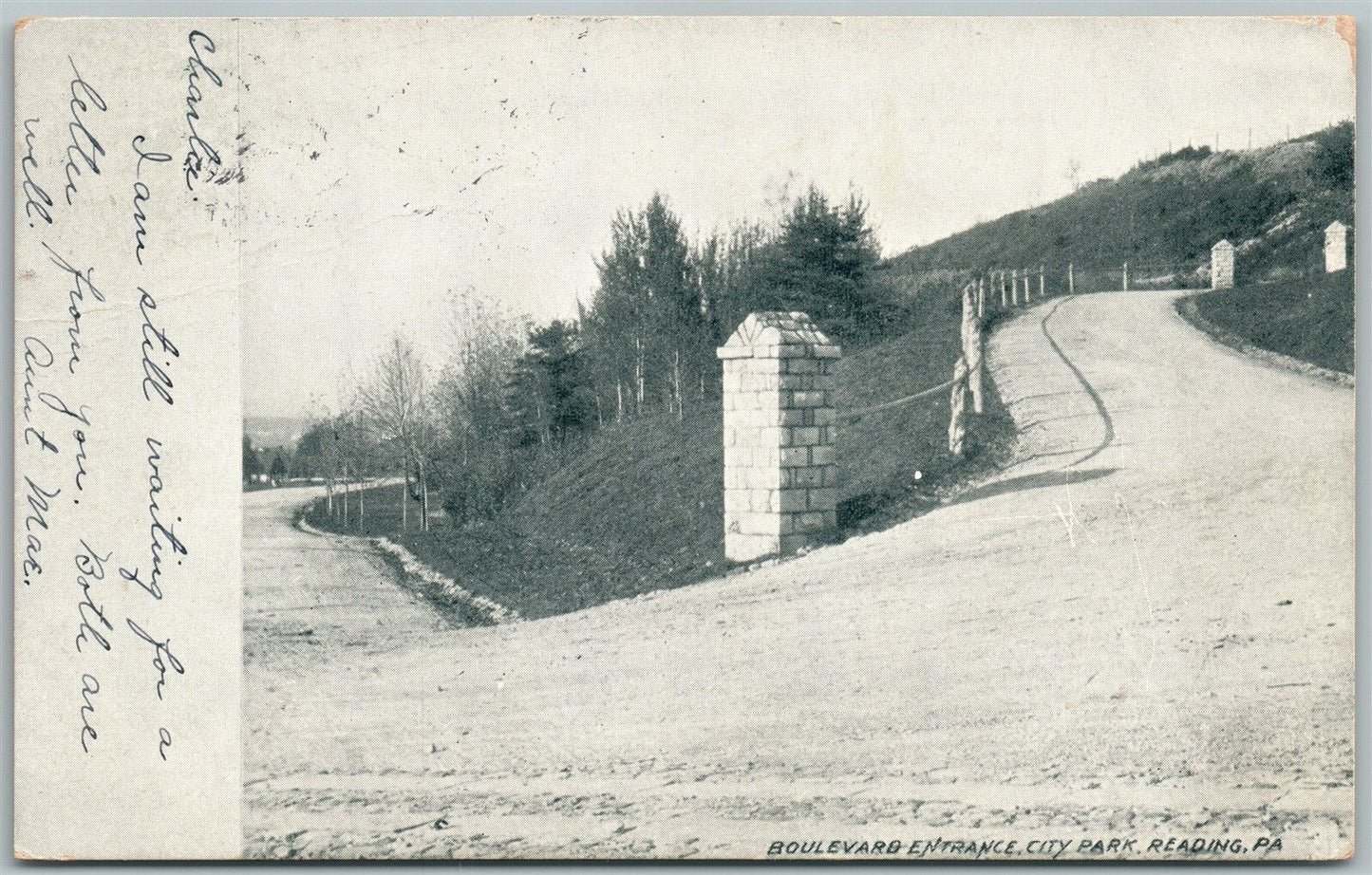 READING PA BOULEVARD ENTRANCE CITY PARK UNDIVIDED 1906 ANTIQUE POSTCARD