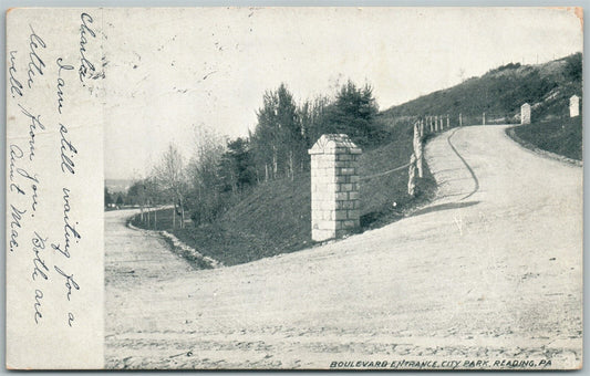 READING PA BOULEVARD ENTRANCE CITY PARK UNDIVIDED 1906 ANTIQUE POSTCARD