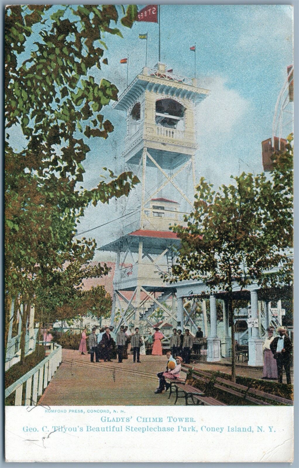 BROOKLYN NY TILYOU'S STEEPLECHASE PARK CHIME TOWER UNDIVIDED ANTIQUE POSTCARD